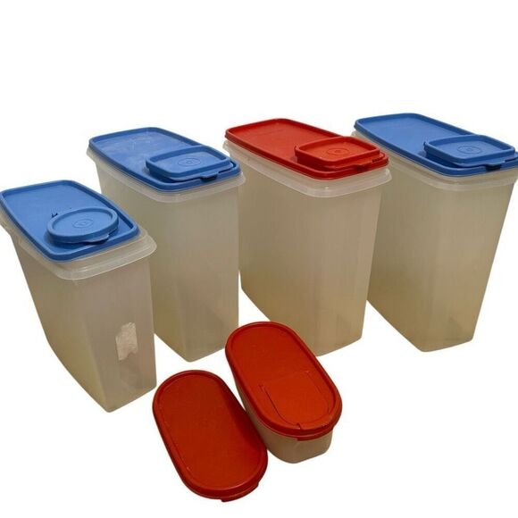 Tupperware Oval Modular Mates 9.75 Cups Red Blue Flip Seal Lid #1618 Vintage Lot - Picture 1 of 11